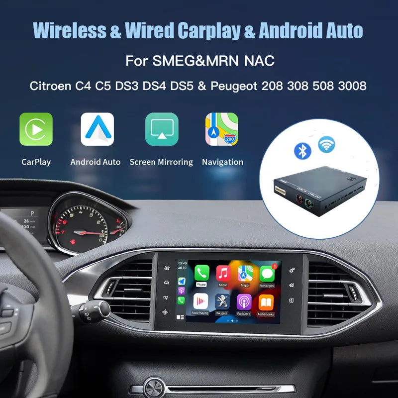 Wireless Apple CarPlay Module Android Auto Decoder for Peugeot 308 SMEG,408,C5,C6,C4 Sega 4008+ Picasso DS4 DS3 Citroen C4 cactus anno