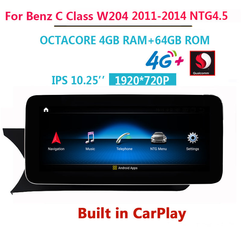 Free Shipping 10.25Inch Android Car Radio GPS For Mercedes BENZ C Class W204 C180 C200 C220 2011 2012 2013 2014 NTG 4.5 Video Auto Stereo Player