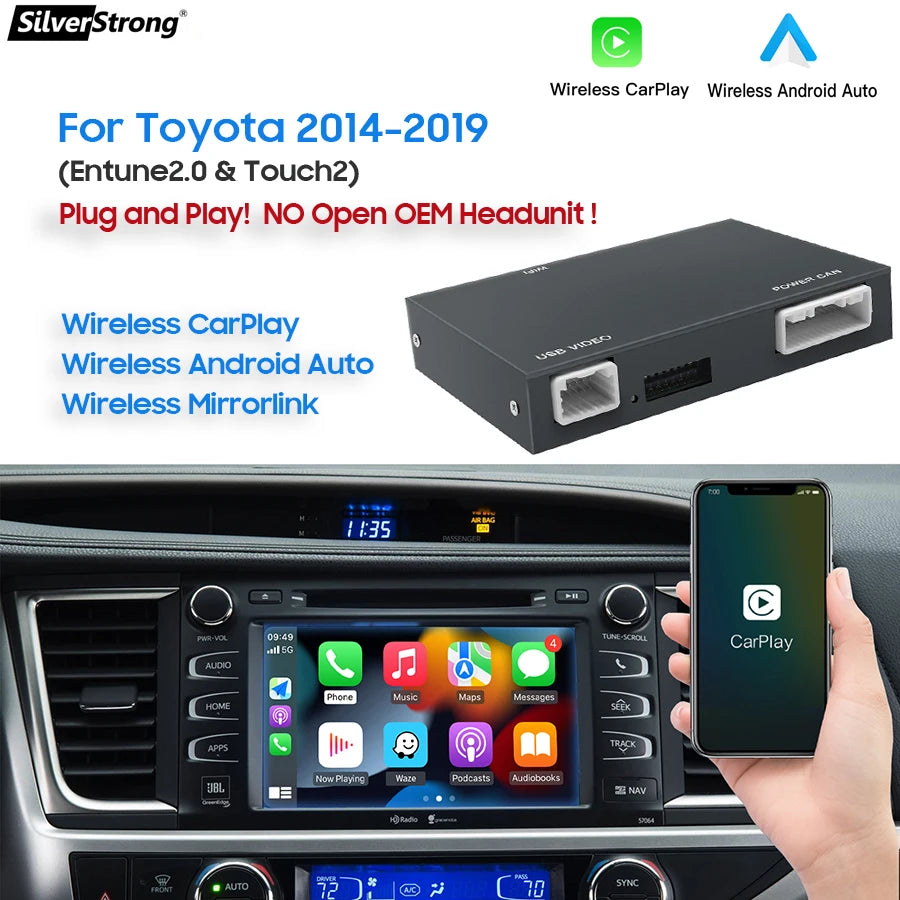 Wireless CarPlay Module Interface For TOYOTA Android Auto CAMRY/AVALON/RAV4/4RUNNER/SIENNA/PRADO Land Cruiser 2014-2019