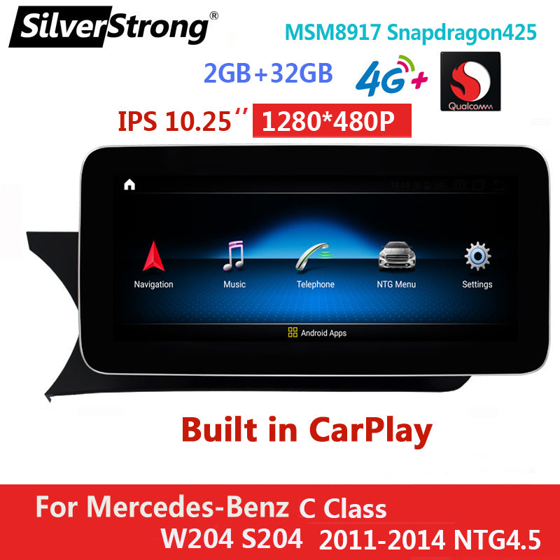 Free Shipping 10.25Inch Android Car Radio GPS For Mercedes BENZ C Class W204 C180 C200 C220 2011 2012 2013 2014 NTG 4.5 Video Auto Stereo Player