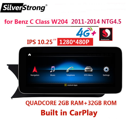Free Shipping 10.25Inch Android Car Radio GPS For Mercedes BENZ C Class W204 C180 C200 C220 2011 2012 2013 2014 NTG 4.5 Video Auto Stereo Player