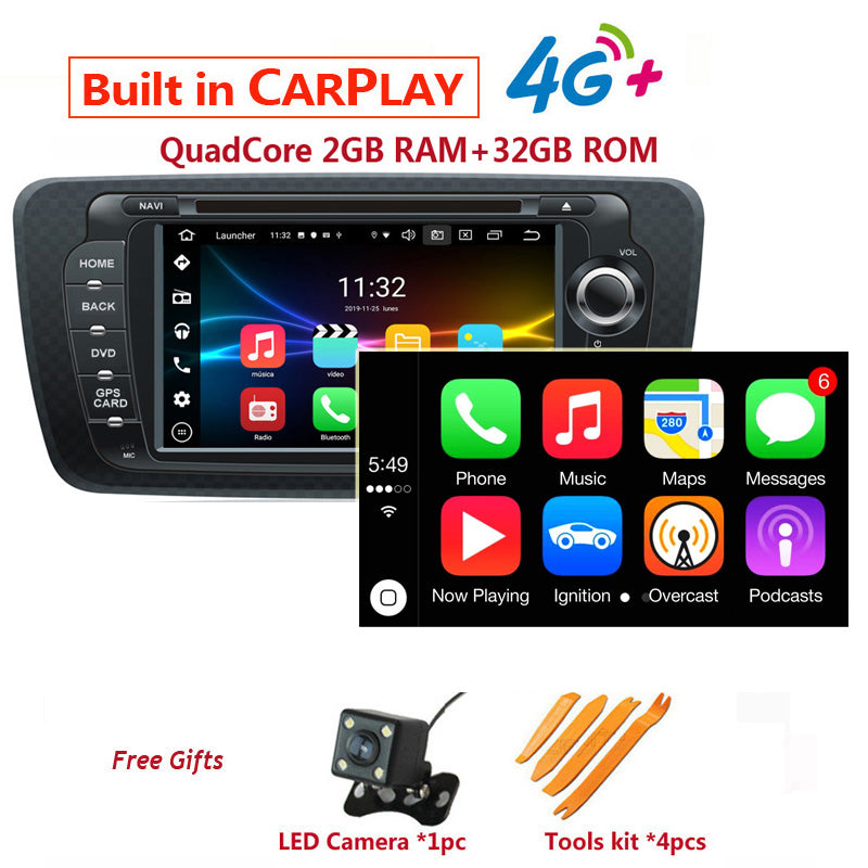 Free Shipping 7 inch IPS Android Carplay For Seat Ibiza 6j 2009 2010 2011 2012 2013 with DVD 2 Din Radio Multimedia Player Wifi Bluetooth