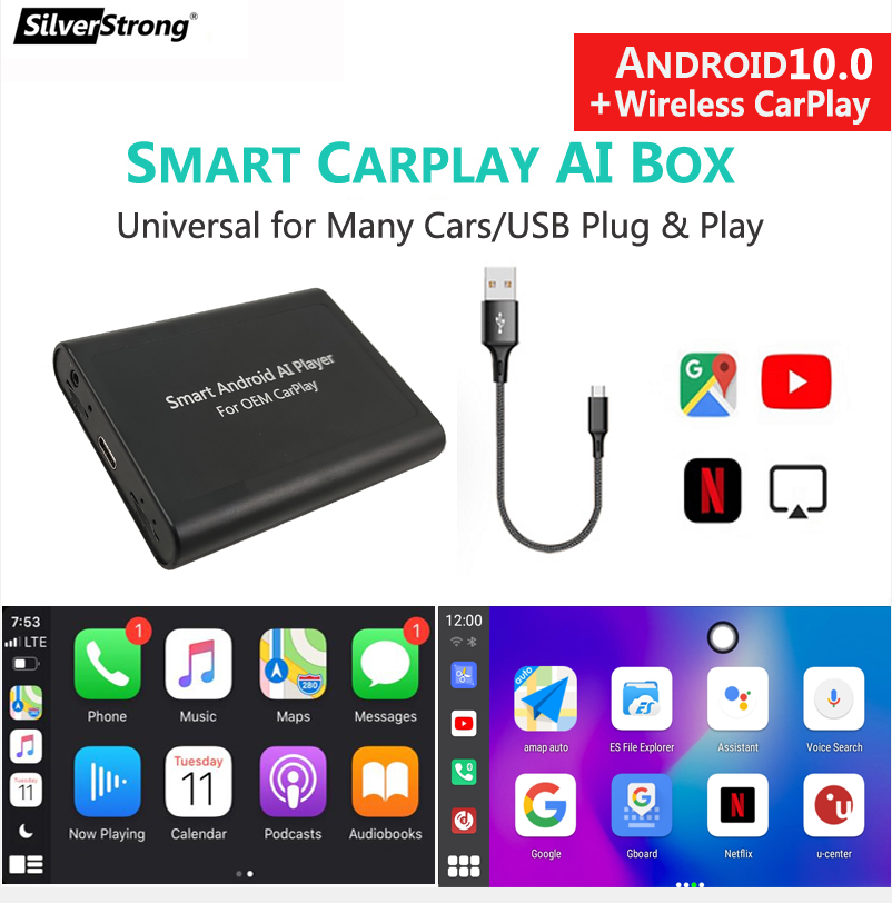 Qualcomm Snapdragon Android 10 Wireless CarPlay Android Auto Ai Box Car Multimedia Player For Benz AUDI Honda Universal Netfix