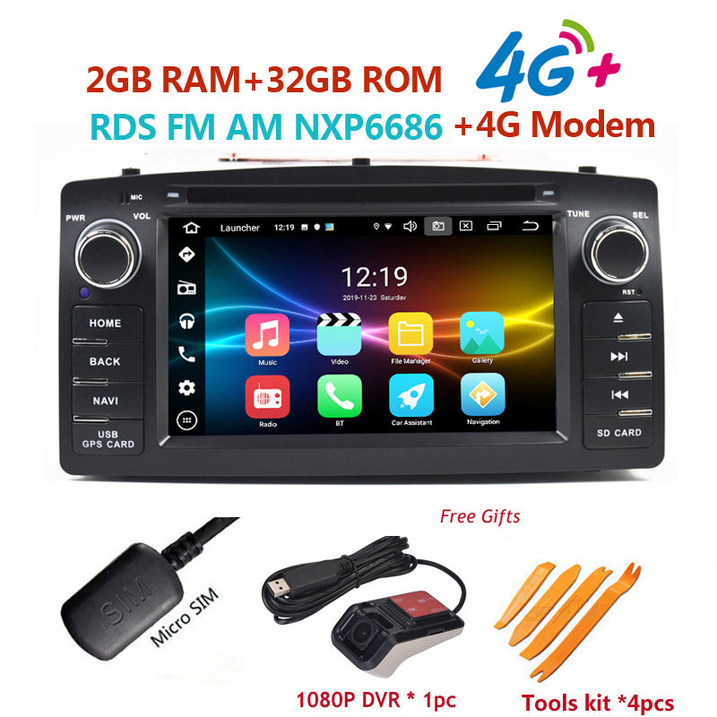 Free Shipping autoradio 4G Android 10,COROLLA E120,Car DVD GPS,For TOYOTA corolla ex,Universal radio,SilverStrong 2din,Navigation,android DVD